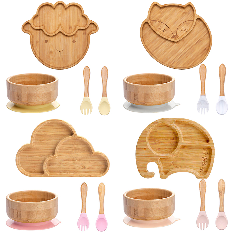 Bamboo Cutlery - 4 قطعة أدوات المائدة للأطفال شفط