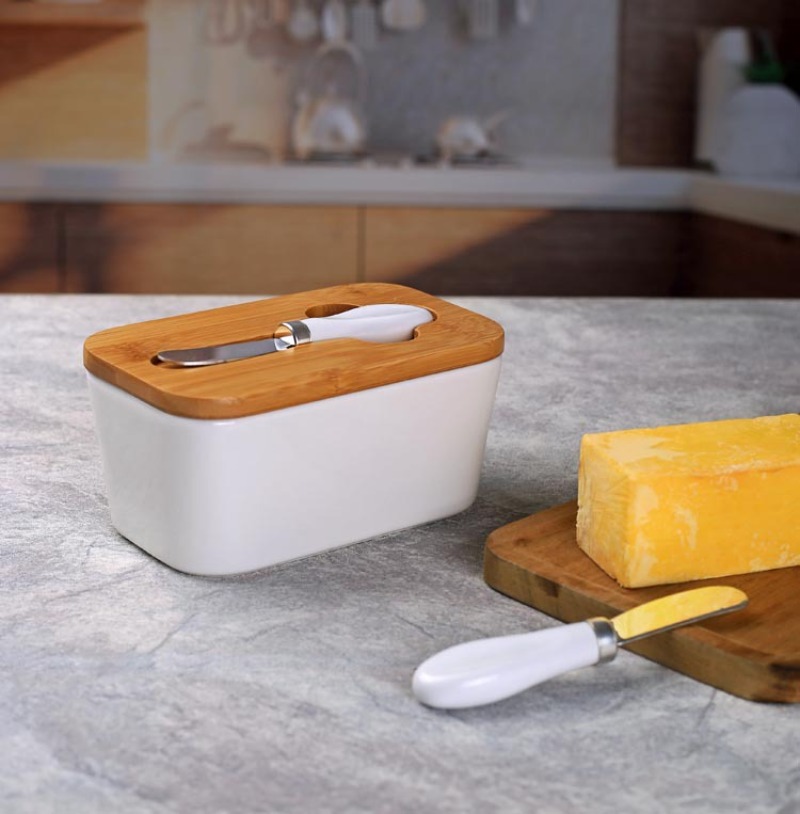 طبق زبدة سيراميك بسيط مع غطاء  - مراجعة Bamboo Cutlery وسعره