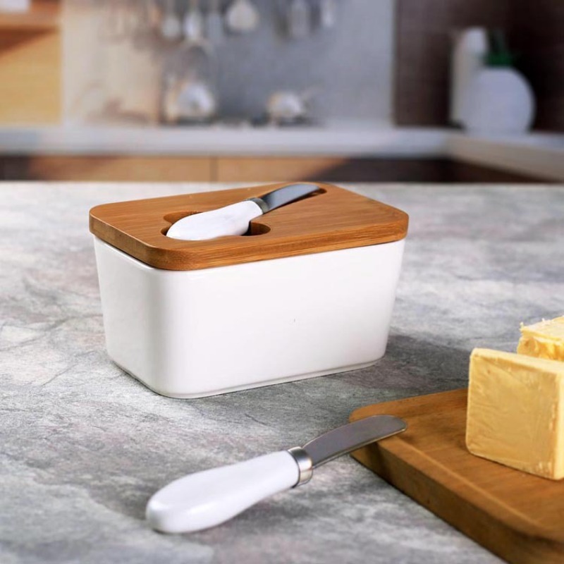 طبق زبدة سيراميك بسيط مع غطاء  - مراجعة Bamboo Cutlery وسعره